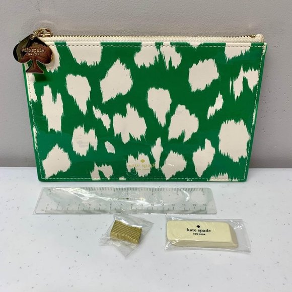 kate spade new york Handbags - Kate Spade Green Ikat New York Cheetah Pencil Makeup Case with Ruler Pencil Shar